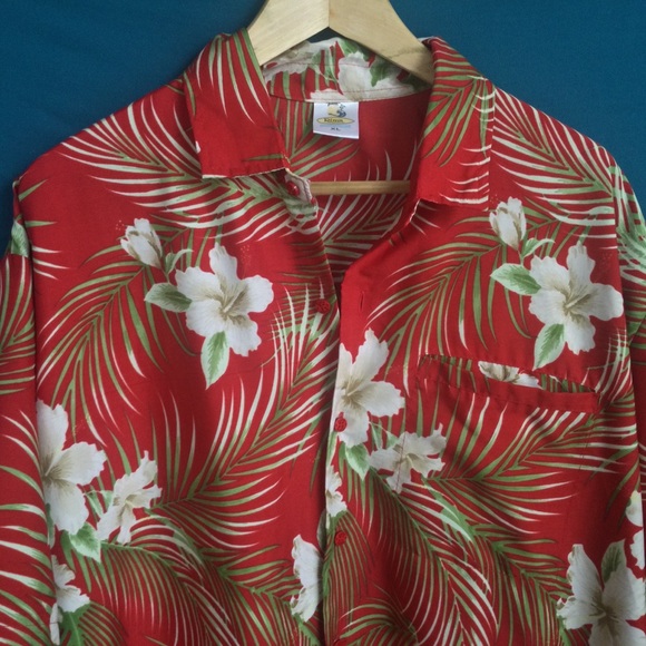 Rima XL Hawaiian Oversized Orchid Palm Tress Party Short Sleeve Button Up Shirt - Picture 2 of 9